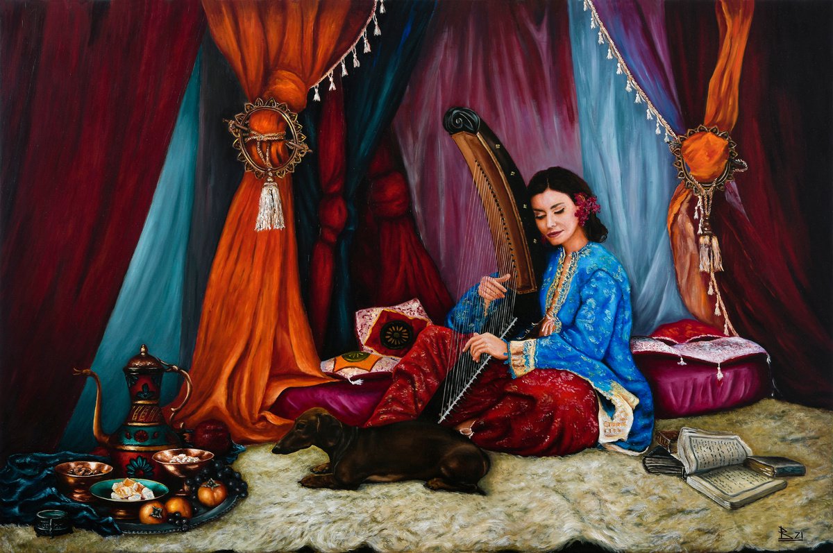 Impressionistic Portrait Oil Painting By Oleg Baulin, 47 X 31", Oriental Tales, Original Artwork