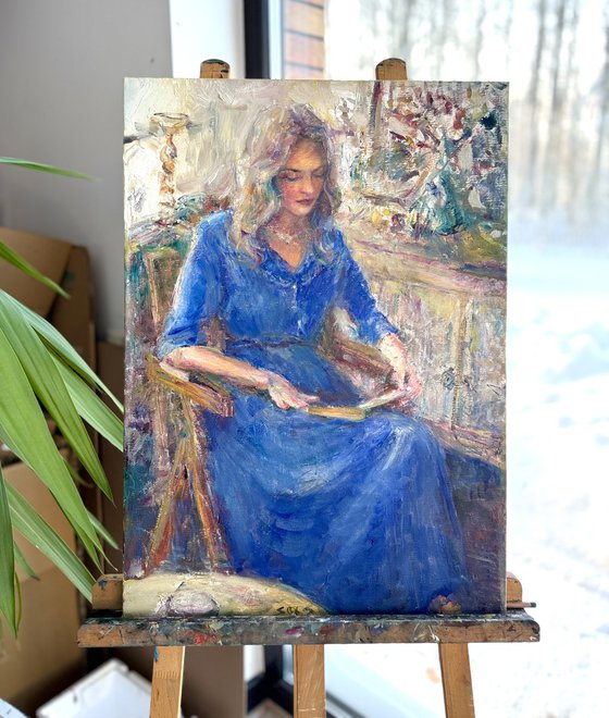 Woman in a blue dress