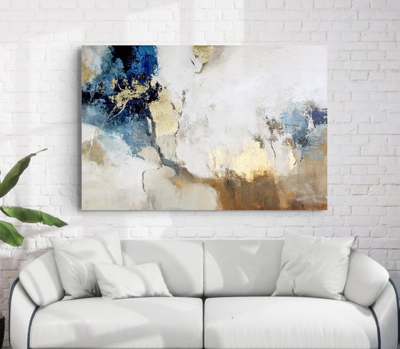 "Avalanche 4" Abstract acrylic blue gold art