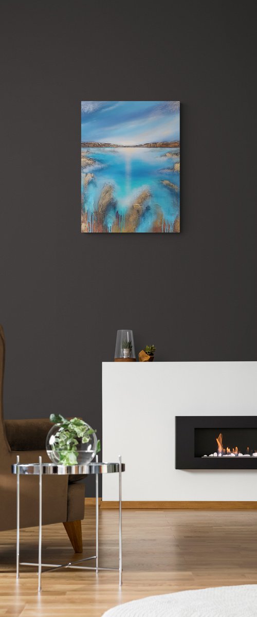 A large original modern mixed-media abstract painting "The transience of time" by Vera Hoi