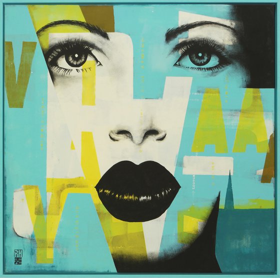 Vintage Blue Wonder - Incl. Frame 95x95cm - POP ART - Handpainted by Ronald Hunter - 43O