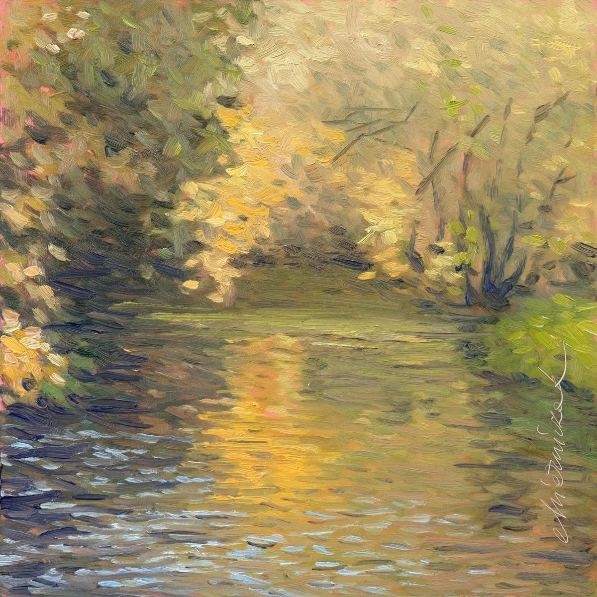 Impressionistic Landscape Oil Painting By Richard Mierniczak, 12 X 12", In The Black Forest 22., Original Artwork