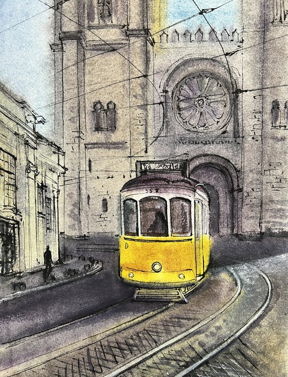 Lisbon. Tram number 12. Cityscape of Portugal