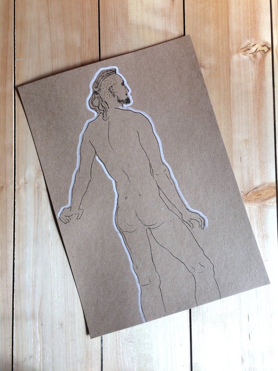 Naked man from the back - Erotic sketch - Nude man drawing - Sensual gift for Valentine's Day.