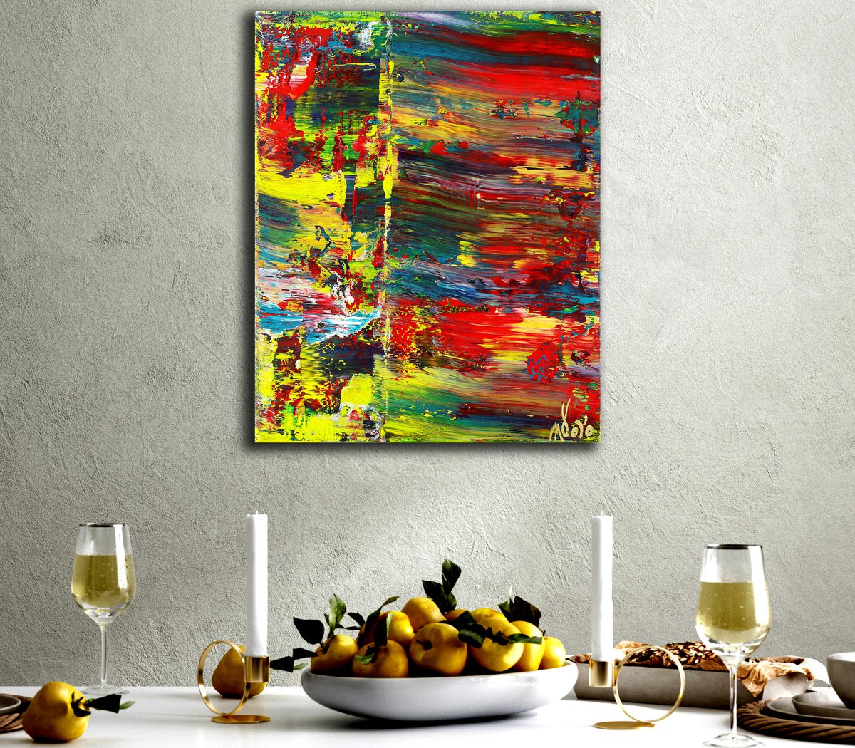 Abstract Acrylic Painting By Nestor Toro, 16 X 20", Split Panorama 3 (Action Divided) Painting, Original Artwork