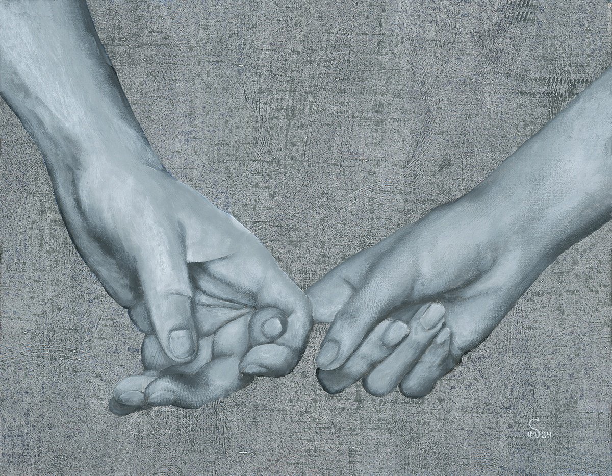 Expressive Portrait Acrylic Painting By Margarita Stepanova, 18 X 14", Bound By Love, Original Artwork