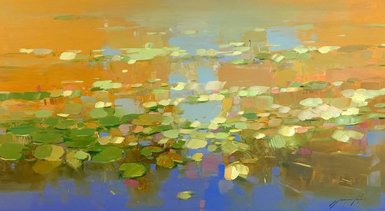 Waterlilies, Original oil Painting, Large Size, Handmade artwork, One of a Kind