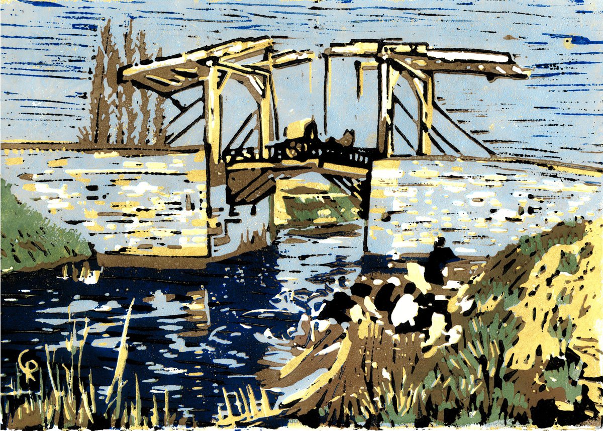 The Bridge of Langlois - Linoprint inspired by Vincent van Gogh by Reimaennchen - Christian Reimann