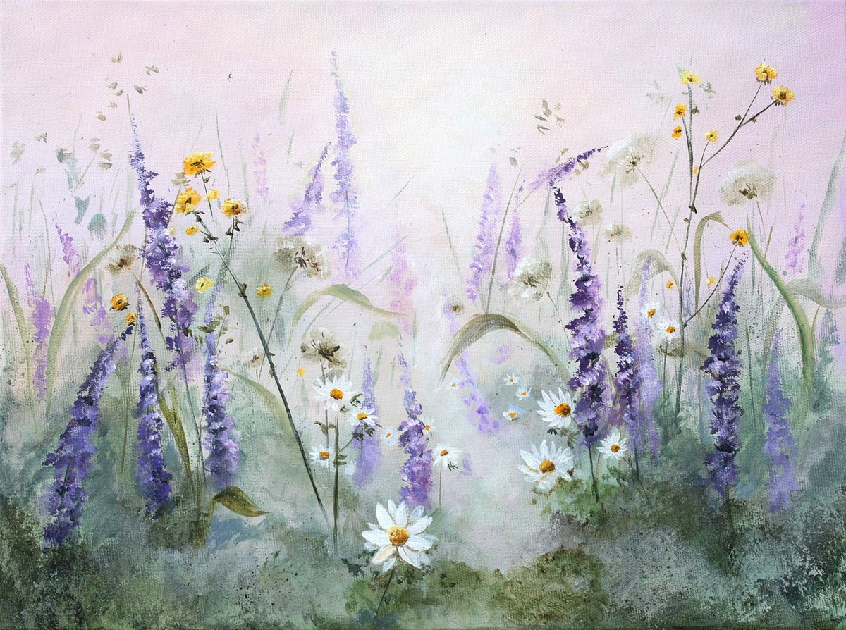 Lupines And Chamomile Drift By Katerina Koroleva, 16 X 12, Artwork For Sale On Artfinder