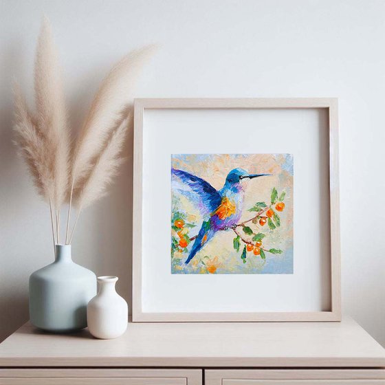 Hummingbird on branch painting