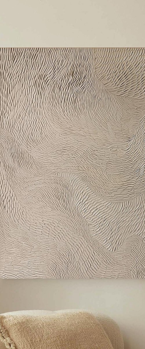 "Fluency 5" High textured abstract beige art by Alex