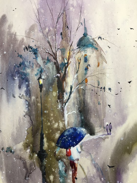 Watercolor “Suddenly snow” perfect gift