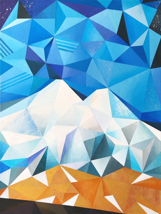 Mountains - original acrylic painting, modern art , landscape, Elbrus, Everest, Alps