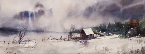 Winter Landscape with Old Barn by Sophie Rodionov