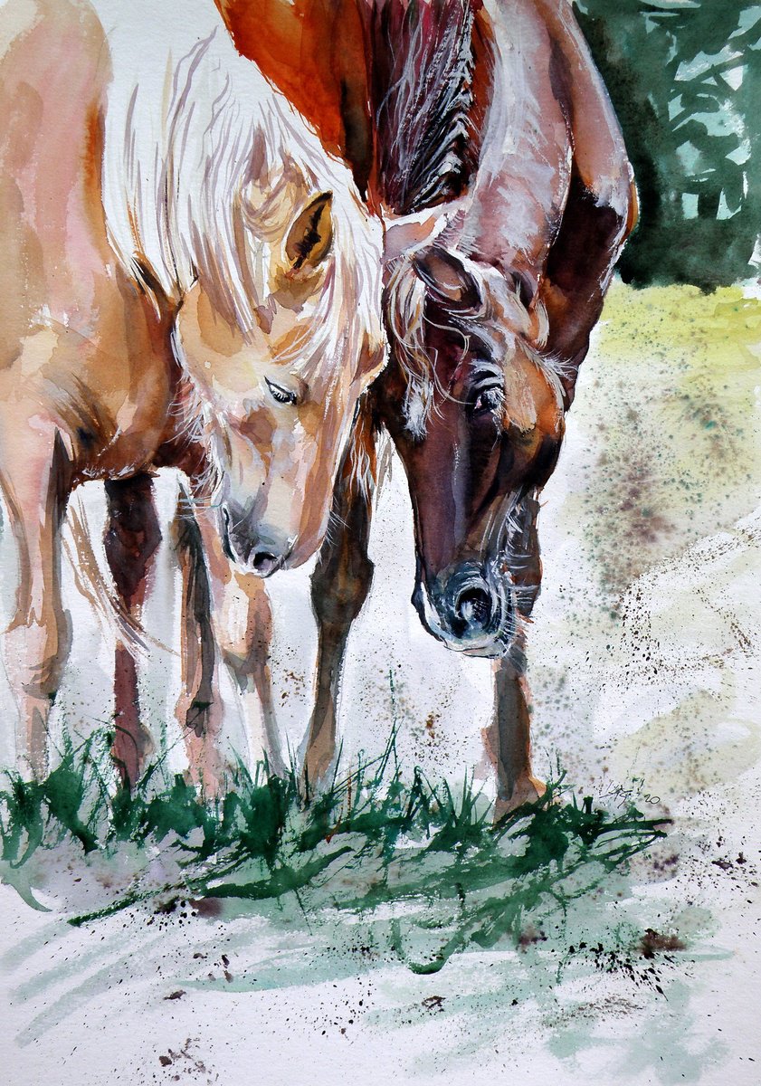 Impressionistic Watercolour , Horses Friend By Kovacs Anna Brigitta, 14 X 20, Artwork For Sale On Artfinder