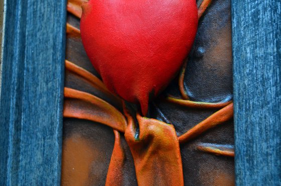 Lovers Heart 23 - Original Framed Leather Sculpture Painting Perfect for Gift