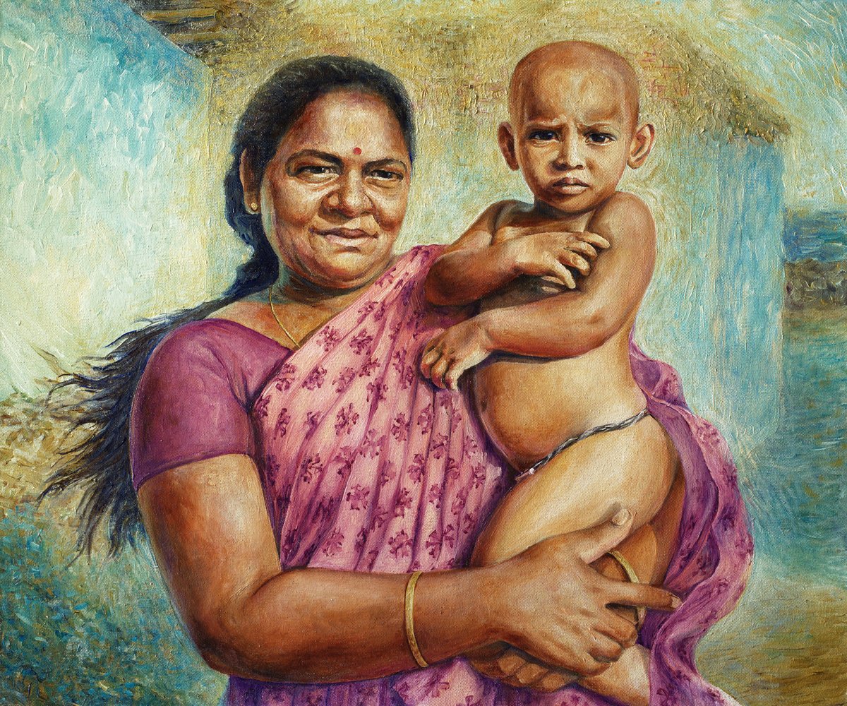 Indian Madonna With A Child by Kateryna Goncharova