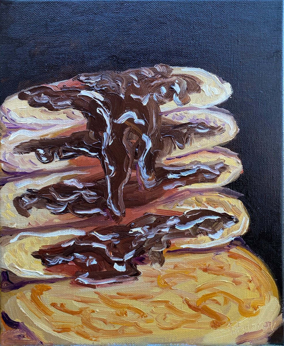 Impressionistic Still Life Oil Painting By Dmitry Fedorov, 10 X 12, Still Life With Pancakes, Original Artwork
