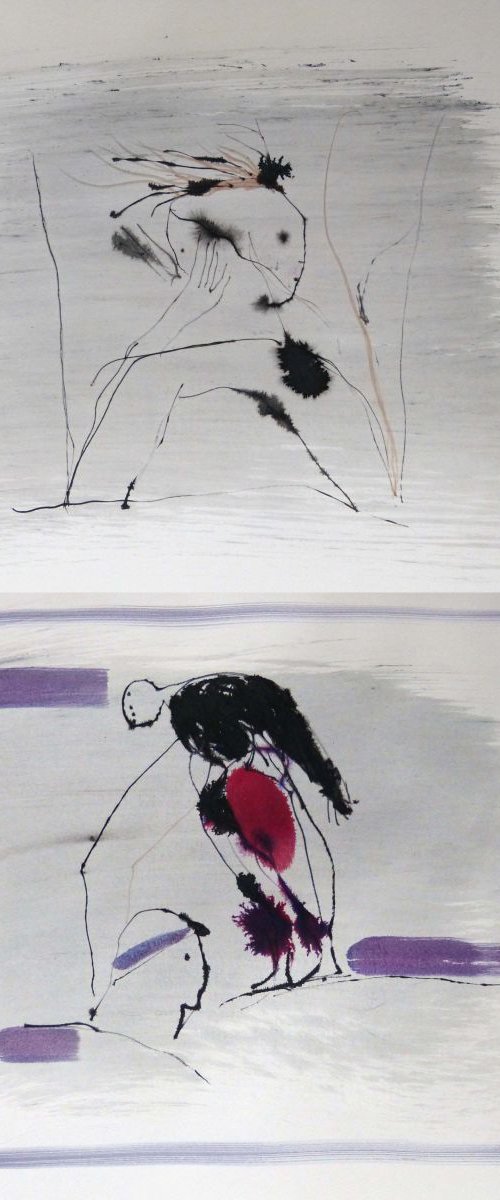 The Head - Diptych, 2 ink drawings 29x42 cm each by Frederic Belaubre