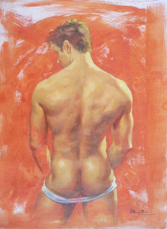 Oil painting male nude on linen #17126