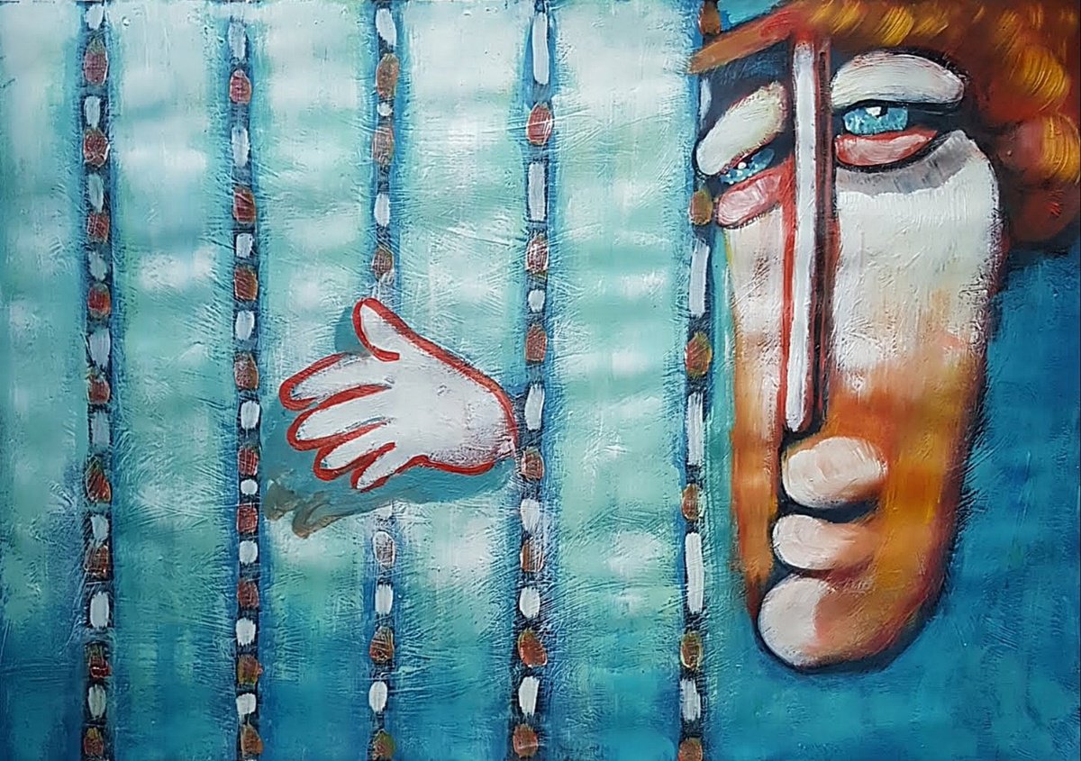 Naive Portrait Acrylic Painting By Zhana Viel, 33 X 24", Harp Musiek Ii (84Cm X 60Cm X 0.1 Cm), Original Artwork