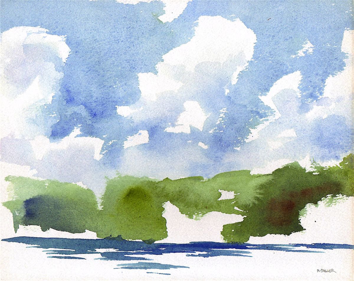 Impressionistic Landscape Watercolour By Rick Paller, 14 X 12", Clouds Over Kellogg Creek, Original Artwork