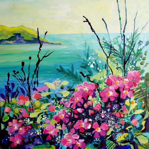 Coast Path - wild roses by Julia  Rigby