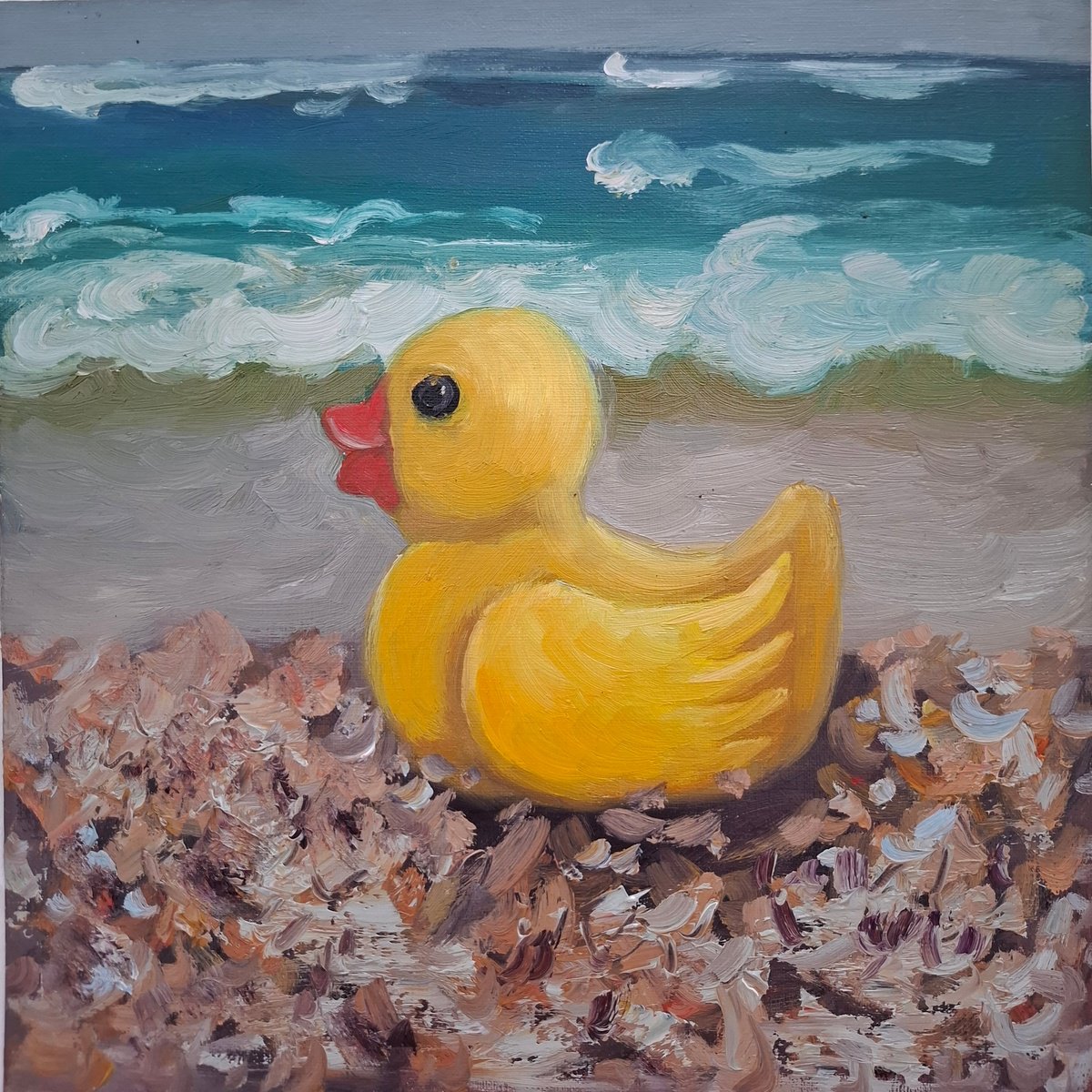 Impressionistic Animal Oil Painting By Olena Kolotova, 10 X 10", Oil Painting "See Duck", Original Artwork