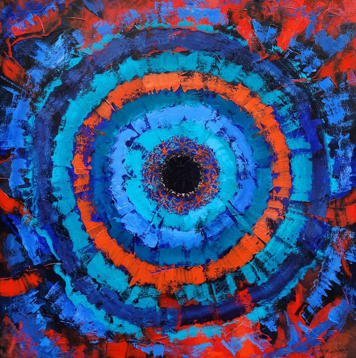 Abstract Oil Painting By Tigran Mamikonyan, 31 X 31", The Cycle 80X80Cm, Original Artwork