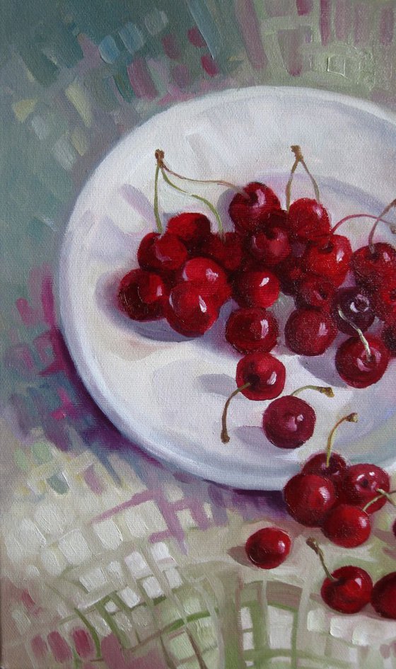 Plate with cherries