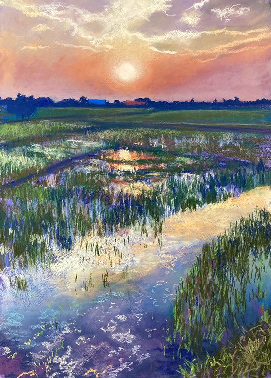 Sunset, flooded fields