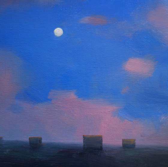 Hay Bales Under the Moon