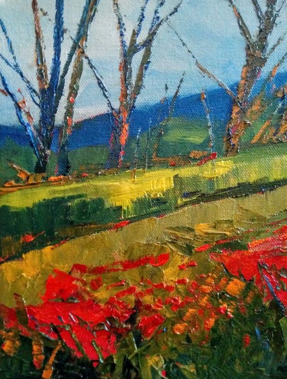Spring Reds, landscape in oil
