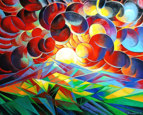 Sunset (100x80cm, cubism, oil painting)