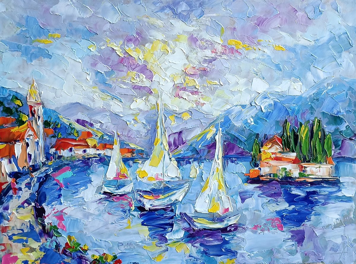 Impressionistic Landscape Oil Painting By Anastasia Kozorez, 16 X 12, Perast Montenegro, Original Artwork