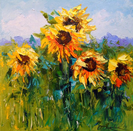 Sunflowers in the wind