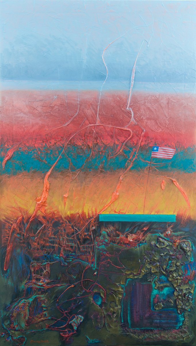 Organic Abstract Painting By Mykola Dzhychka, 31 X 55", Liberia, Original Artwork