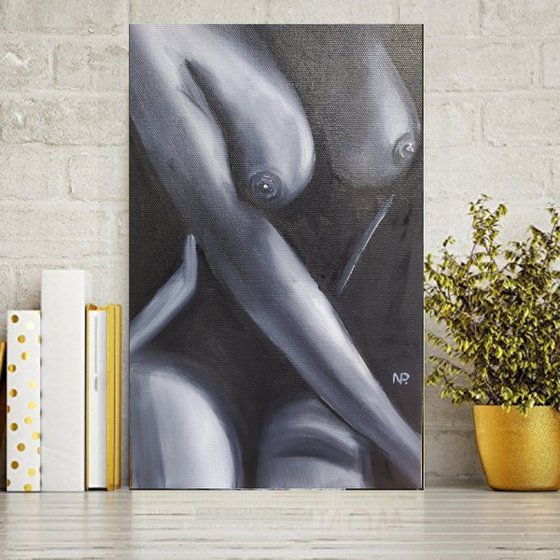 Sexy woman, erotic nude girl original oil painting, gift, bedroom art