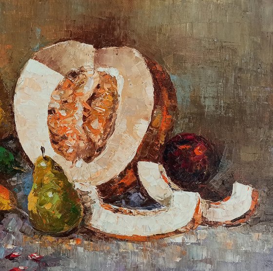 Still life with melon and pears