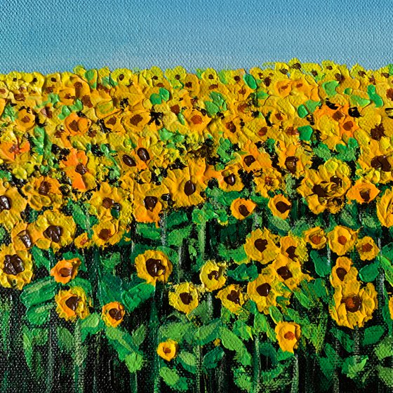 Sunflower field !!  Ready to hang painting!! Impasto flower painting!! Floral landscape