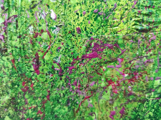 Little houses on green patchwork Field Textured Landscape