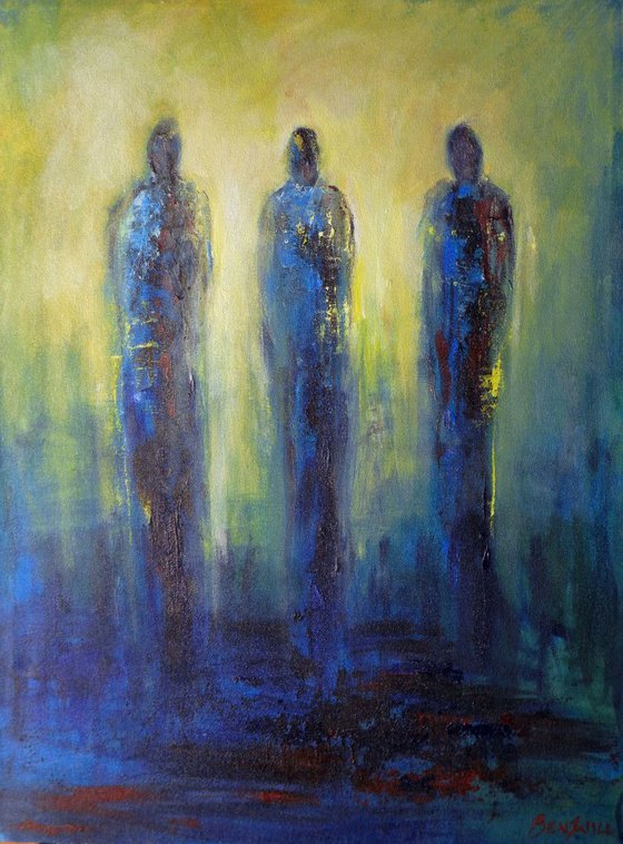 Trinity II Yellow Blue Figure Abstract - 24x18