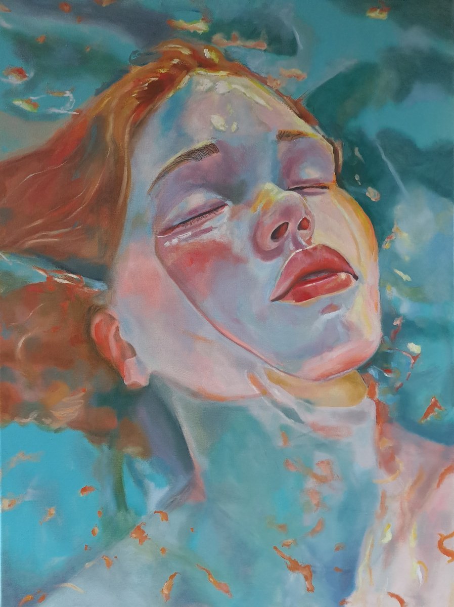 Expressive Portrait Painting By Lee Jenkinson, 24 X 31", Submerge 2, Original Artwork