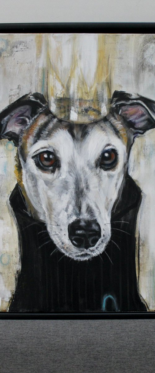 Greyhound painting called Still I Rise by Victoria Coleman