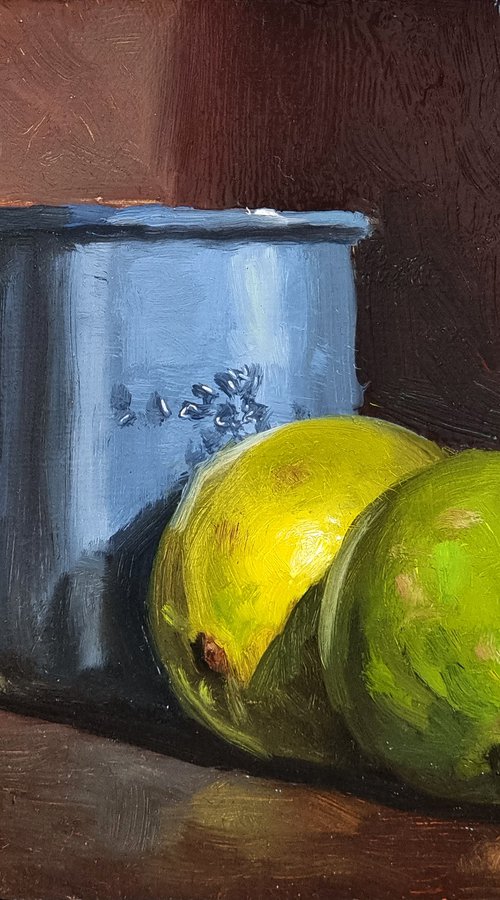 2 Lemons an a Blue Pot by Pascal Giroud
