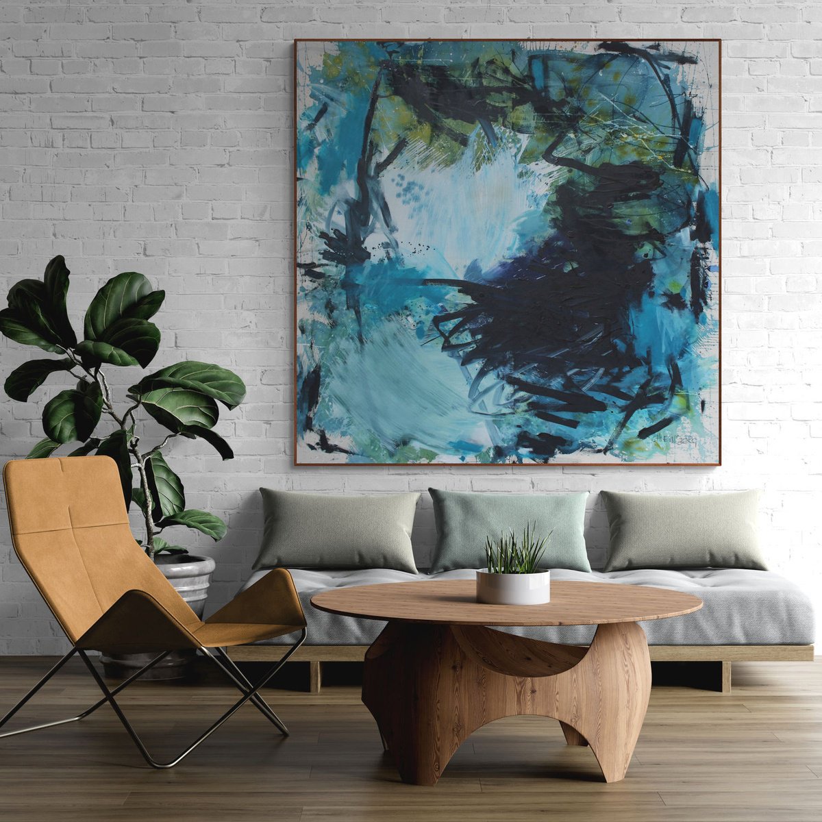 Expressive Abstract Painting By Daniela Schweinsberg, 63 X 63, I Think Of The Sea, Original Artwork