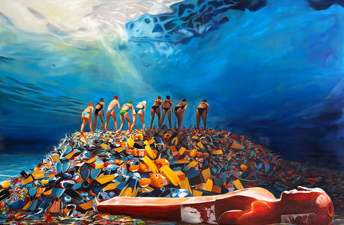 Surrealistic Portrait Oil Painting By Sofia Fresia, 59 X 39", Last Resource, Original Artwork