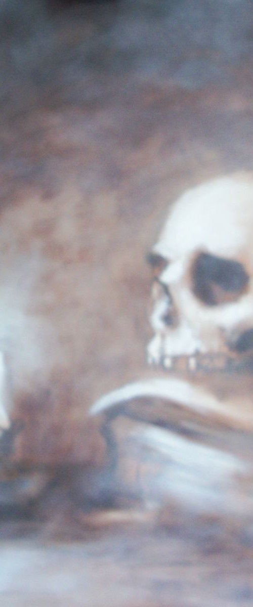 Still life with a Skull in White (Oil on Canvas 24x24 inch) by Jack Bagley