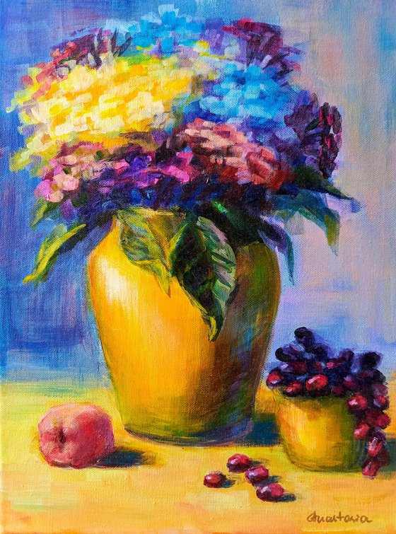 Flowers in a yellow vase