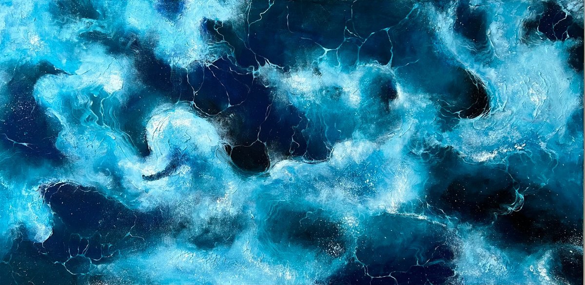 Abstract Painting By Valeria Ocean, 39 X 20", Deep Ocean Energy, Original Artwork